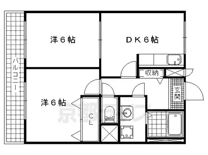 京都市東西線 小野駅(京都) 徒歩18分 2階建 築21年(2DK/1階)の間取り写真