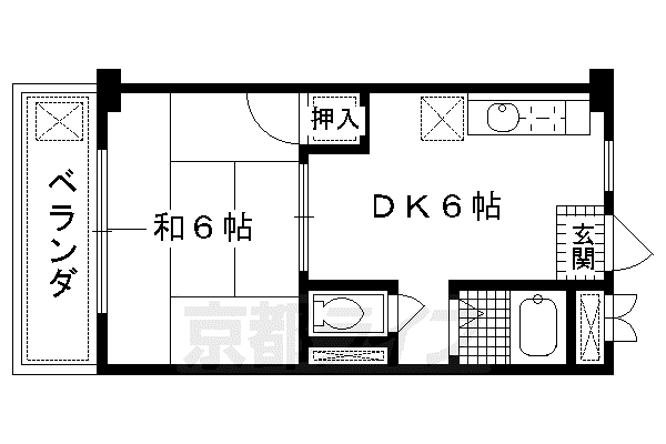 京阪電気鉄道京阪線 伏見稲荷駅 徒歩1分 7階建 築49年(1DK/6階)の間取り写真