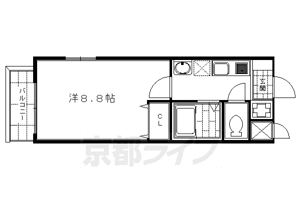 奈良線 JR藤森駅 徒歩1分 2階建 築24年(1K/2階)の間取り写真