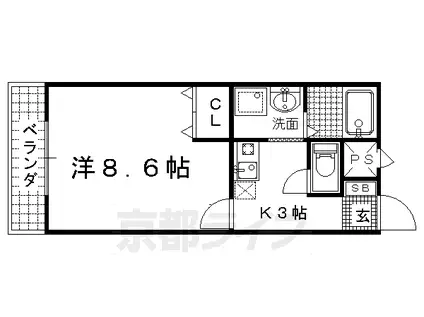 京阪電気鉄道宇治線 観月橋駅 徒歩11分 2階建 築21年(1K/1階)の間取り写真