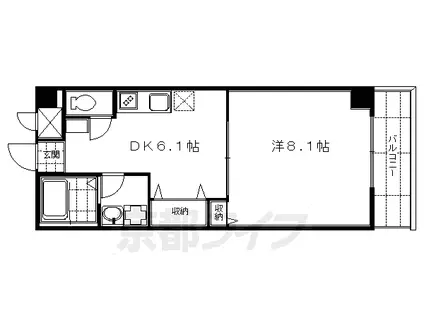 京都市烏丸線 くいな橋駅 徒歩7分 7階建 築20年(1DK/4階)の間取り写真