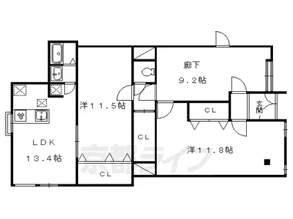 カレッジマンション七瀬川(2LDK/2階)の間取り写真