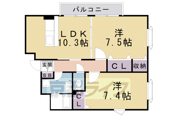 奈良線 JR藤森駅 徒歩5分 2階建 築21年(2LDK/1階)の間取り写真