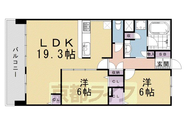 近鉄京都線 伏見駅(京都) 徒歩14分 7階建 築22年(2LDK/2階)の間取り写真