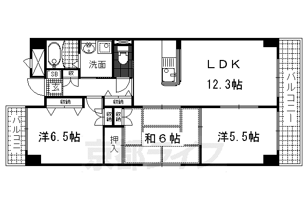 京阪電気鉄道京阪線 伏見桃山駅 徒歩9分 6階建 築26年(3LDK/1階)の間取り写真