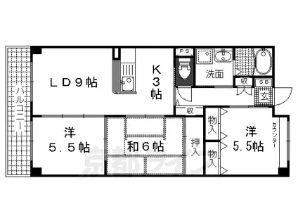 京阪電気鉄道京阪線 伏見桃山駅 徒歩9分 6階建 築25年(3LDK/5階)の間取り写真
