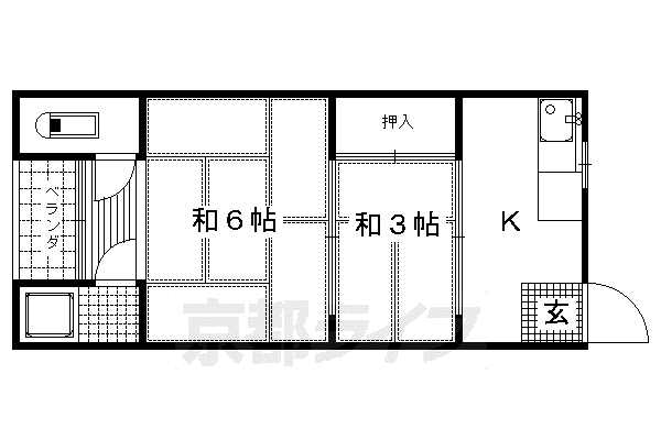 京阪電気鉄道京阪線 中書島駅 徒歩30分 2階建 築52年(2K/2階)の間取り写真