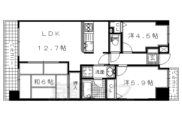 京阪電気鉄道京阪線 伏見桃山駅 徒歩6分 10階建 築31年(3LDK/5階)の間取り写真