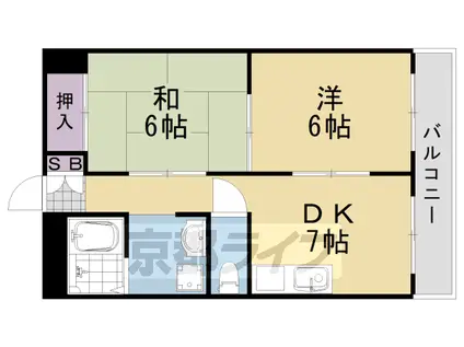 阪急電鉄嵐山線 嵐山駅(阪急) 徒歩5分 6階建 築52年(2DK/3階)の間取り写真