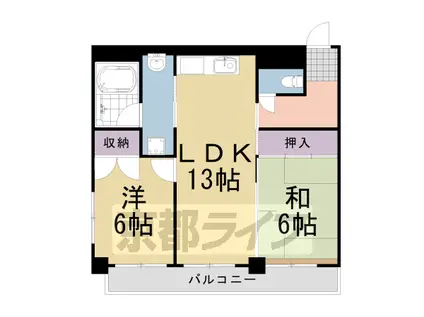 阪急電鉄京都線 洛西口駅 徒歩48分 4階建 築37年(2LDK/4階)の間取り写真