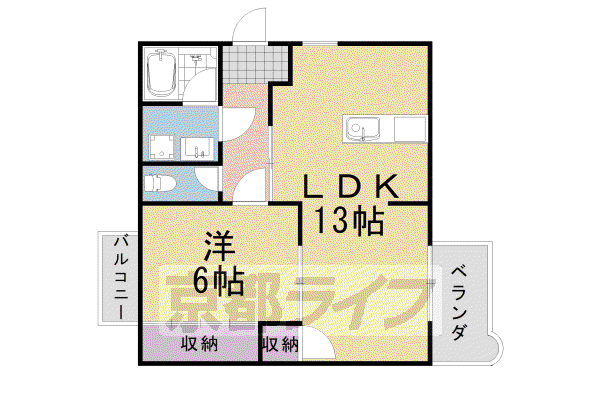東海道本線 桂川駅(京都) 徒歩13分 4階建 築42年(1LDK/4階)の間取り写真