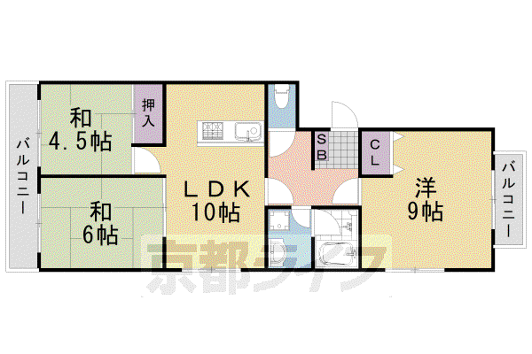 阪急電鉄京都線 桂駅 徒歩15分 3階建 築43年(3LDK/2階)の間取り写真