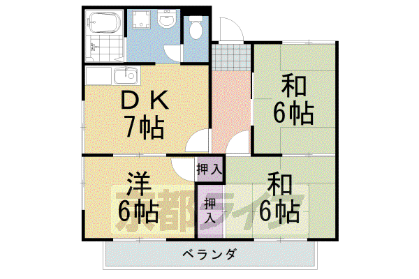 阪急電鉄京都線 洛西口駅 徒歩34分 2階建 築34年(3LDK/1階)の間取り写真