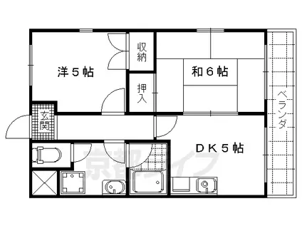 阪急電鉄京都線 桂駅 徒歩5分 3階建 築36年(2DK/1階)の間取り写真