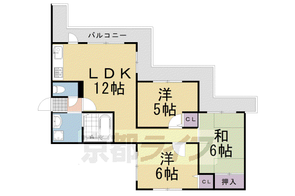 阪急電鉄京都線 桂駅 徒歩15分 3階建 築33年(3LDK/3階)の間取り写真
