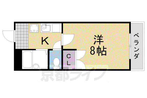 阪急電鉄嵐山線 上桂駅 徒歩8分 5階建 築36年(1K/4階)の間取り写真
