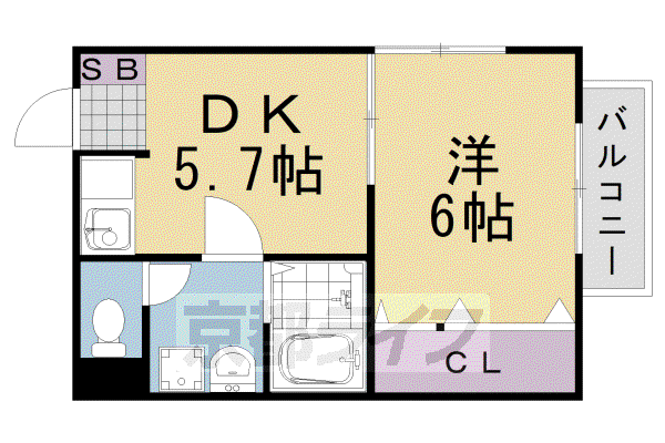 阪急電鉄嵐山線 上桂駅 徒歩5分 2階建 築28年(1DK/1階)の間取り写真