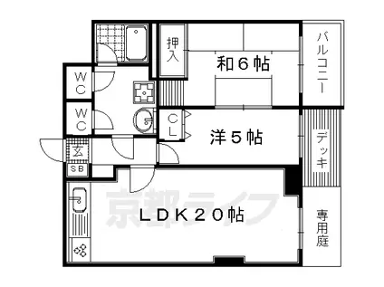 阪急電鉄嵐山線 嵐山駅(阪急) 徒歩5分 4階建 築52年(2LDK/1階)の間取り写真