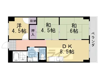 阪急電鉄京都線 桂駅 徒歩5分 4階建 築43年(3DK/1階)の間取り写真