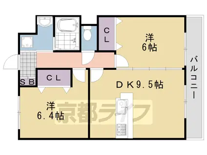 阪急電鉄京都線 桂駅 徒歩20分 3階建 築26年(2DK/3階)の間取り写真