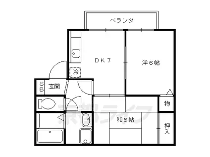 近鉄京都線 上鳥羽口駅 徒歩18分 2階建 築29年(2DK/1階)の間取り写真