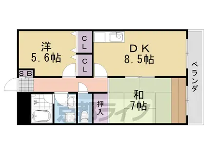 阪急電鉄嵐山線 上桂駅 徒歩12分 5階建 築26年(2DK/4階)の間取り写真