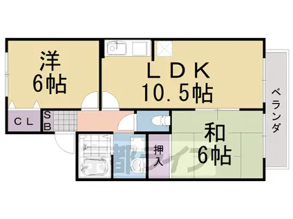 阪急電鉄嵐山線 上桂駅 徒歩6分 2階建 築26年(2LDK/2階)の間取り写真