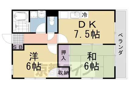 阪急電鉄嵐山線 上桂駅 徒歩14分 2階建 築29年(2DK/1階)の間取り写真