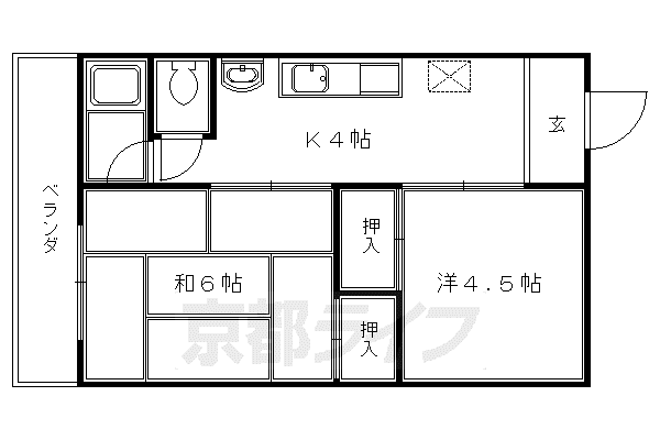 阪急電鉄京都線 洛西口駅 徒歩35分 2階建 築46年(2K/2階)の間取り写真