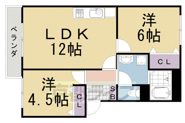 東海道本線 桂川駅(京都) 徒歩10分 2階建 築26年(2LDK/2階)の間取り写真
