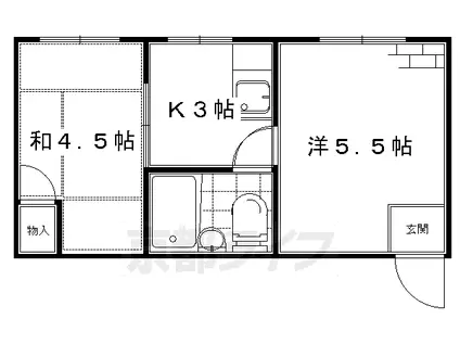 阪急電鉄京都線 桂駅 徒歩55分 2階建 築46年(2K/2階)の間取り写真