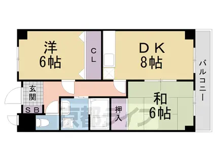 阪急電鉄嵐山線 上桂駅 徒歩8分 3階建 築31年(2DK/1階)の間取り写真