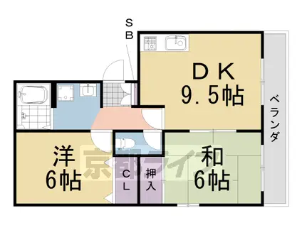 阪急電鉄京都線 桂駅 徒歩6分 3階建 築28年(2DK/3階)の間取り写真