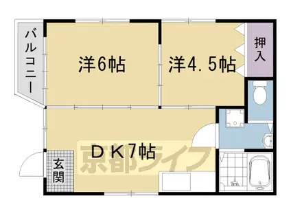 京福嵐山本線 有栖川駅 徒歩4分 3階建 築51年(2DK/3階)の間取り写真