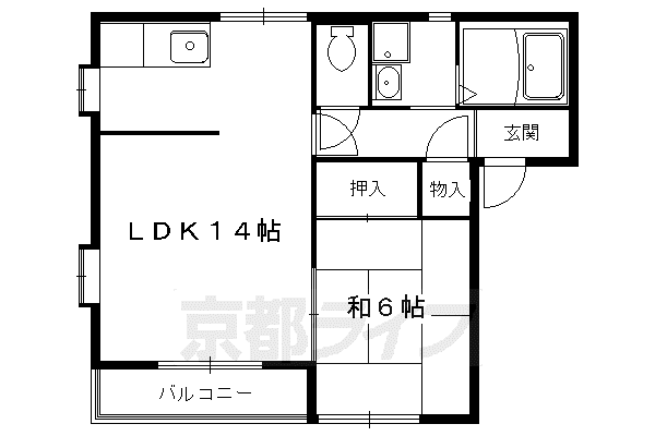 叡山電鉄 木野駅 徒歩3分 2階建 築36年(1LDK/2階)の間取り写真