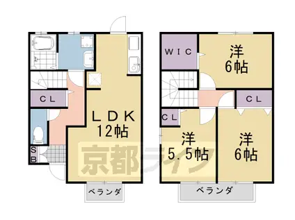 阪急電鉄嵐山線 上桂駅 徒歩8分 2階建 築23年(3LDK/1階)の間取り写真