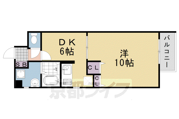 ピースフル桂(1DK/3階)の間取り写真