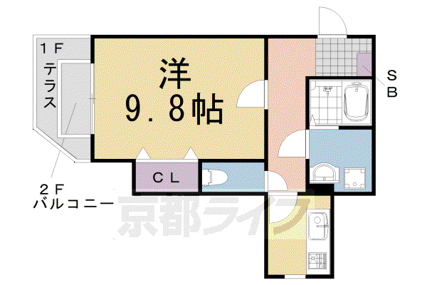 阪急電鉄京都線 桂駅 徒歩8分 2階建 築23年(1K/1階)の間取り写真