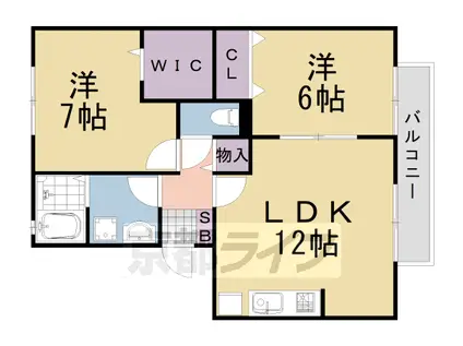 阪急電鉄嵐山線 上桂駅 徒歩10分 3階建 築22年(2LDK/2階)の間取り写真