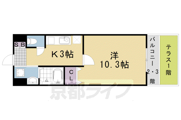阪急電鉄嵐山線 上桂駅 徒歩15分 3階建 築22年(1K/2階)の間取り写真