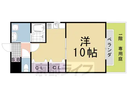 阪急電鉄嵐山線 上桂駅 徒歩10分 2階建 築21年(1DK/1階)の間取り写真