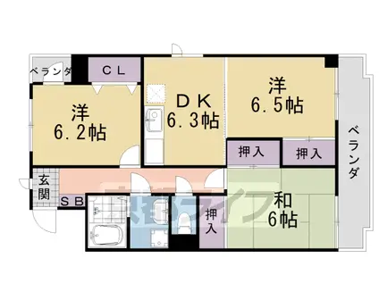 阪急電鉄京都線 桂駅 徒歩15分 5階建 築31年(3DK/4階)の間取り写真