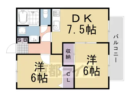 阪急電鉄嵐山線 上桂駅 徒歩13分 2階建 築26年(2DK/2階)の間取り写真