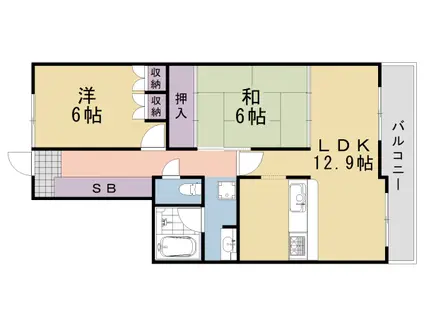 阪急電鉄嵐山線 上桂駅 徒歩13分 7階建 築29年(2LDK/4階)の間取り写真