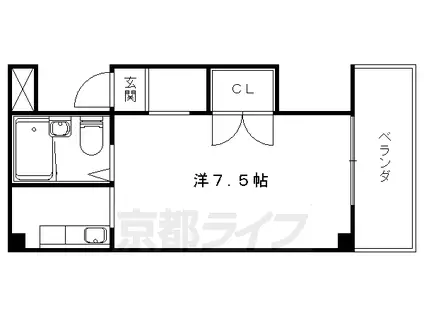 京都市東西線 椥辻駅 徒歩7分 3階建 築37年(1K/3階)の間取り写真