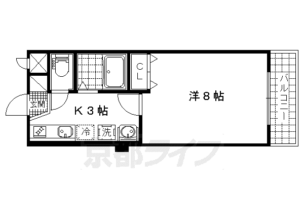 京都市東西線 椥辻駅 徒歩7分 3階建 築34年(1K/2階)の間取り写真