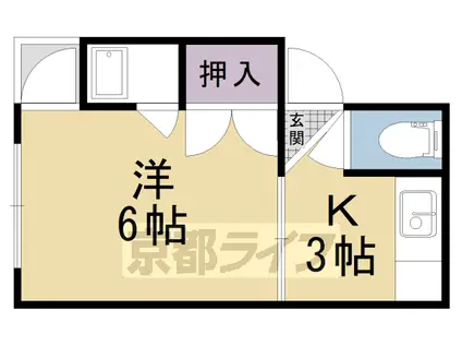 京都市東西線 東野駅(京都) 徒歩4分 3階建 築47年(1K/3階)の間取り写真