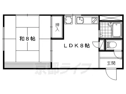 京都市東西線 御陵駅 徒歩20分 3階建 築52年(1LDK/2階)の間取り写真