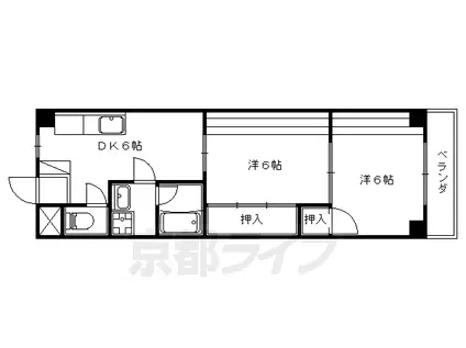 京都市東西線 小野駅(京都) 徒歩9分 4階建 築41年(2DK/3階)の間取り写真
