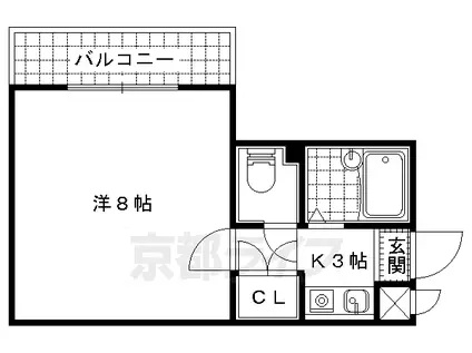 東海道本線 山科駅 徒歩7分 3階建 築33年(1K/1階)の間取り写真